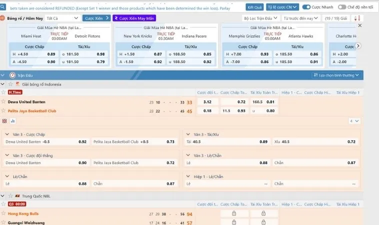 Giao diện đặt cược kèo bóng rổ OnBet