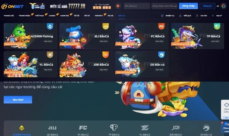 Sảnh Bắn Cá OnBet hợp tác với nhiều nhà cung cấp game uy tín