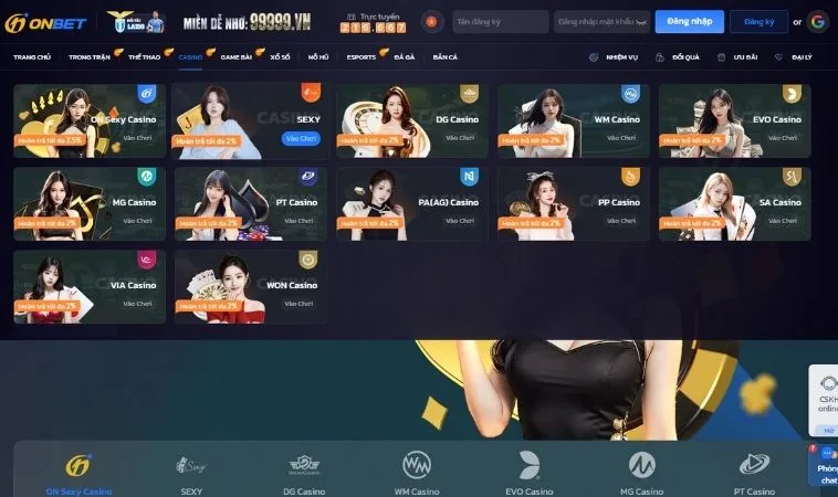 Đa dạng các sảnh Casino Online chất lượng tại OnBet 