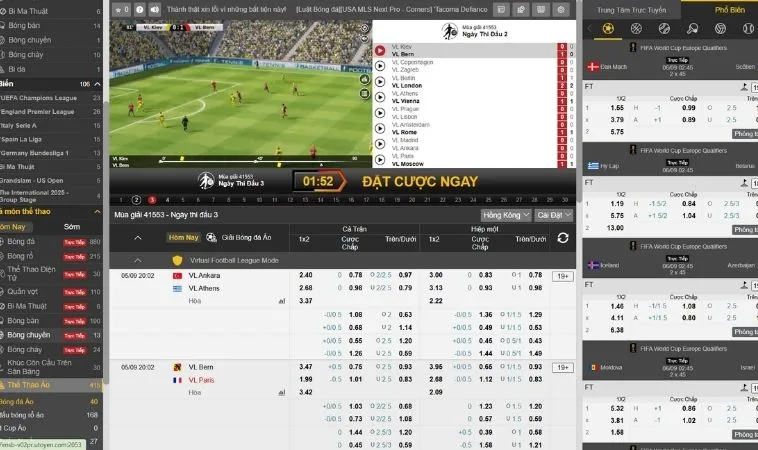 Giao diện cá cược Thể Thao Ảo OnBet